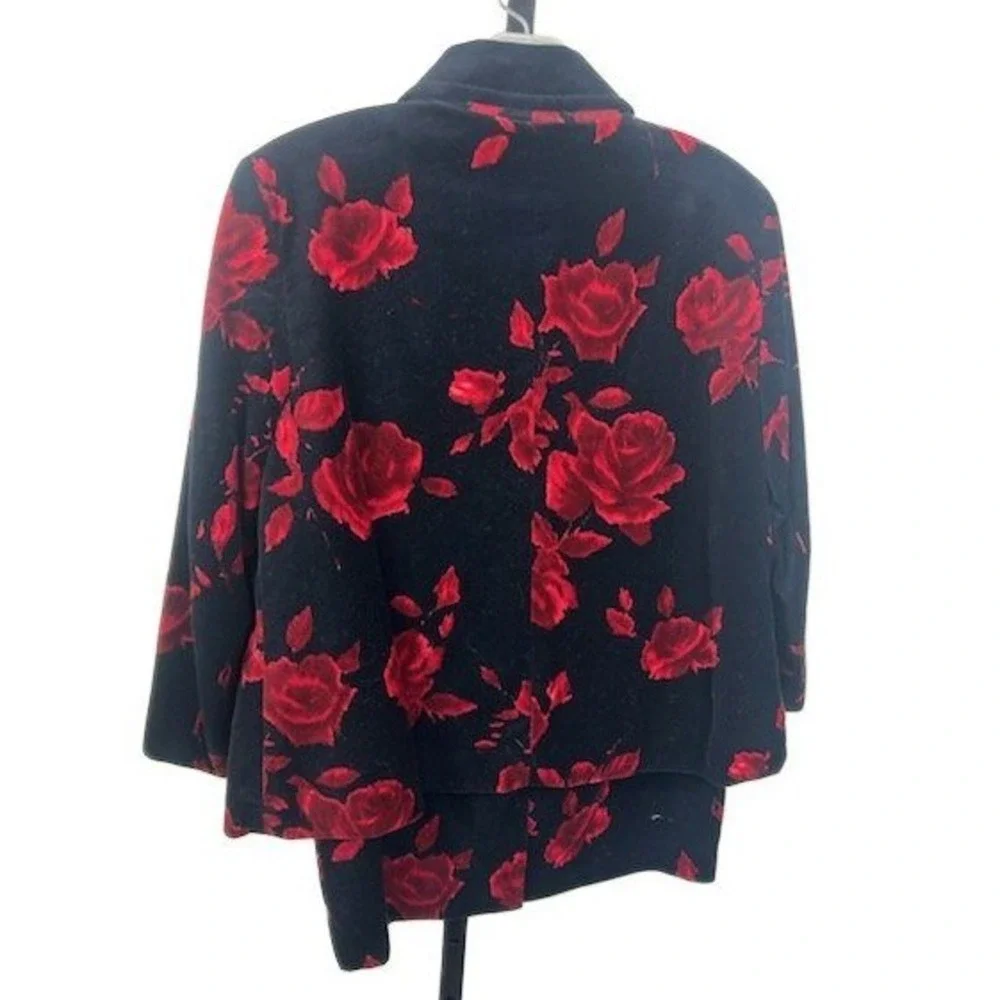 Talbots Vintage Velvet Floral Red‎ Black Roses Blazer Skirt Suit Women's Size 6